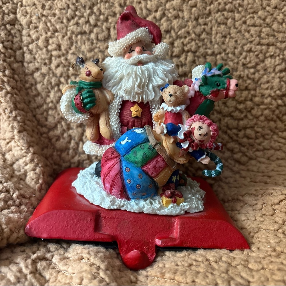 Vintage Santa Stocking Holder Cast Iron Resin Mantel Holder